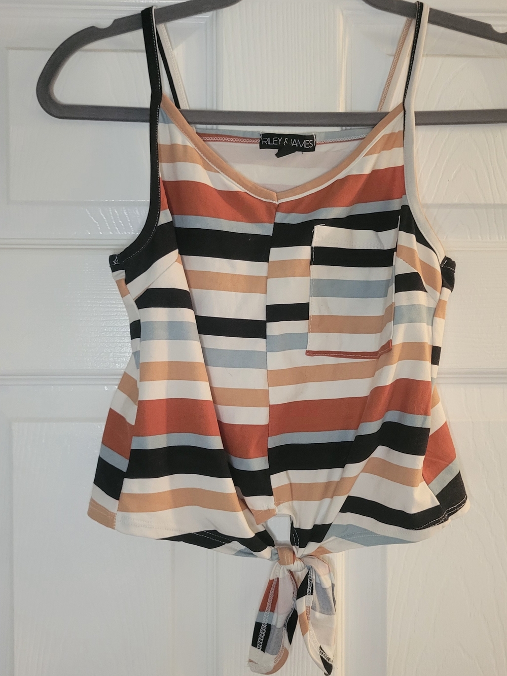Striped Tie-Front Tank Top - Rust, Navy & Cream